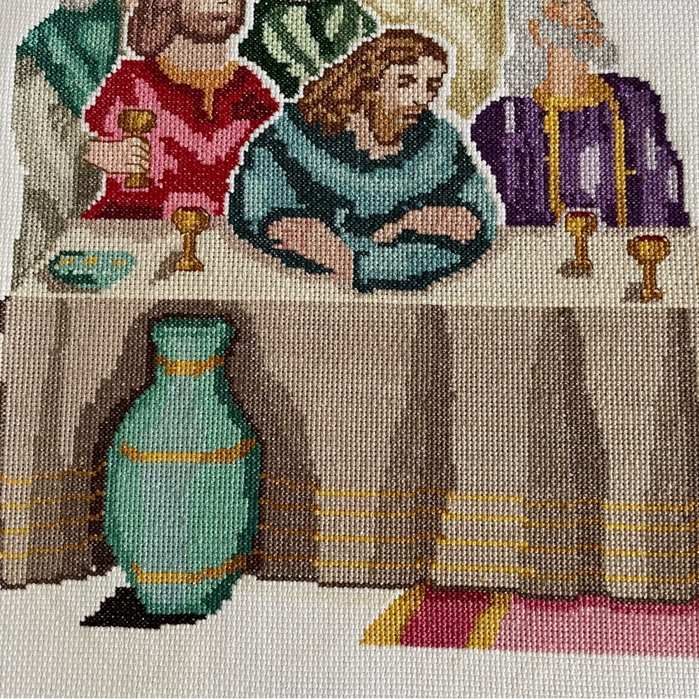 The Last Supper Colorful Vintage Cross Stitch Picture Unframed - Picture 8 of 12